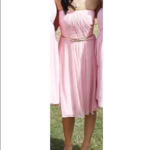 Pale pink Donna Morgan short bridesmaid dress